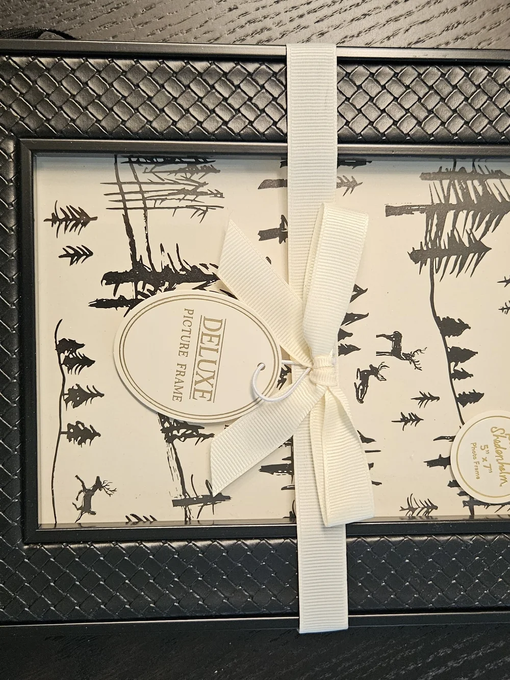 Deluxe Black Picture Frame with Cream Ribbon Accent